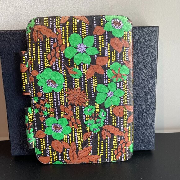 Prada Saffiano Leather Flower Print iPad Tablet Case - Smeraldo - Picture 2 of 8